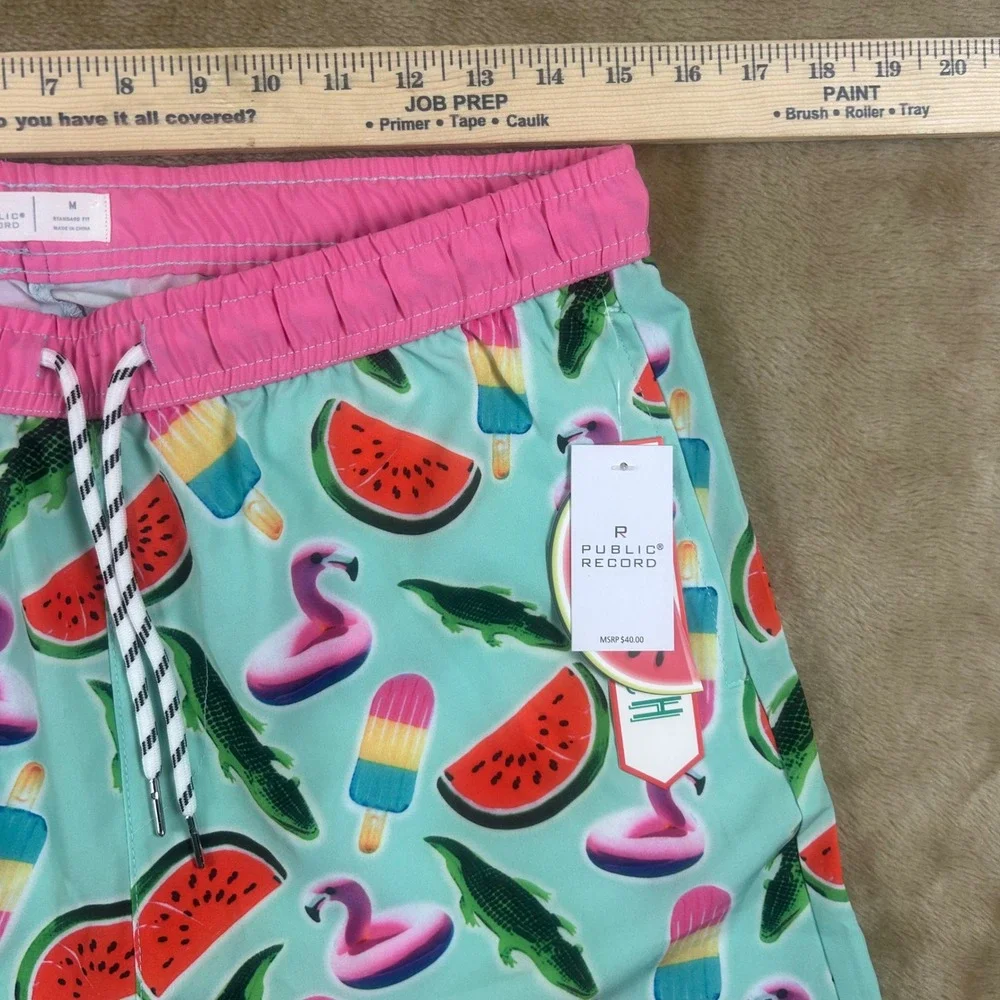 Public‎ Record Mens Swim Trunks Medium Watermelon Flamingo Crocodile Mint Green